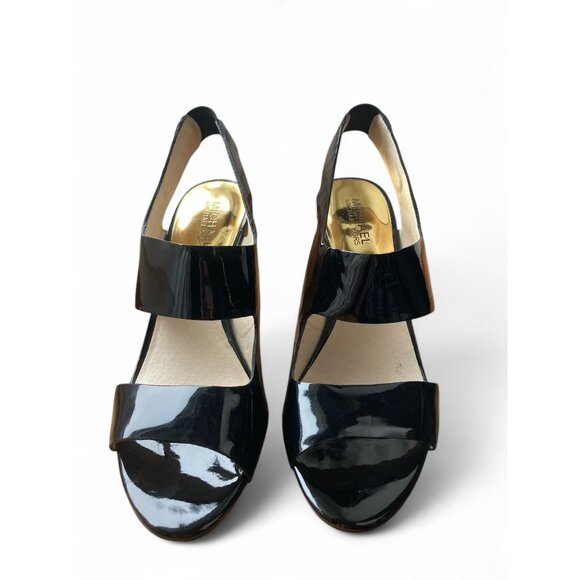 Michael Kors Black Patent Leather Peep Toe Heels Size 8 - Picture 2 of 6